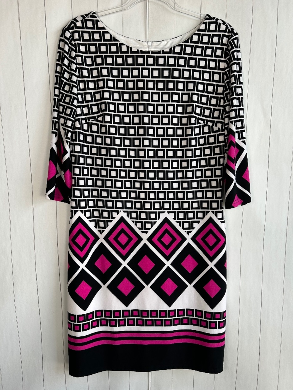 Joseph Ribkoff size 14 jersey stretch dress colorful geometric 3/4 sl above knee